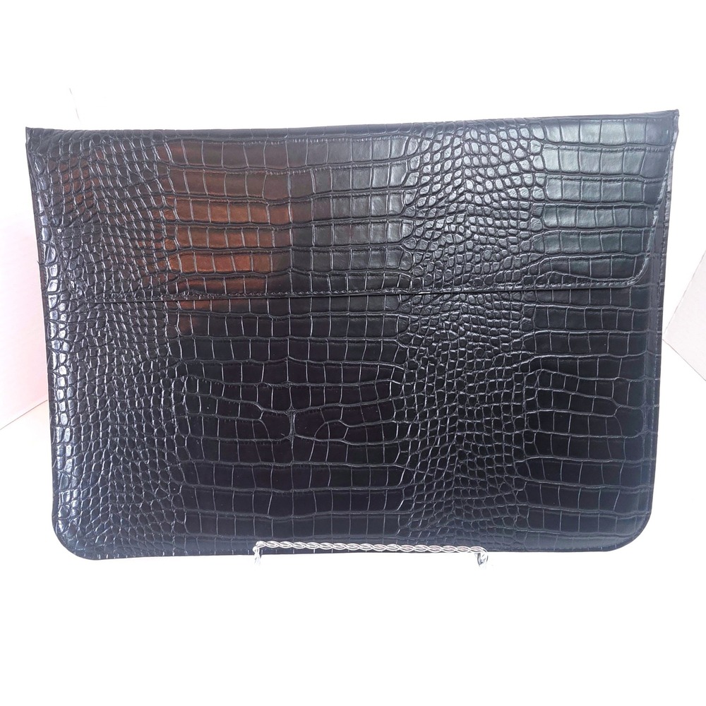 Black Crocodile Embossed Slim Portfolio Case Faux Leather 14 Inch Slim Tech Bag